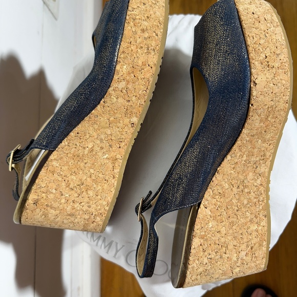 Jimmy Choo Platforms Denim Shimmer with Gold Accents - Picture 5 of 6